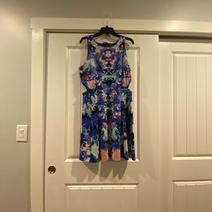 Blue printed cutout sleeveless dress